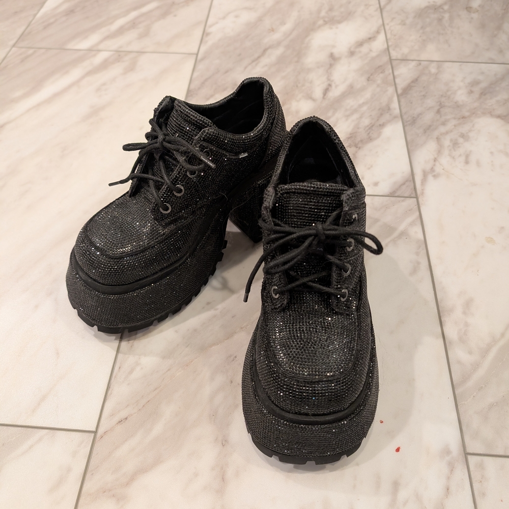 Black Glitter Platform Shoes